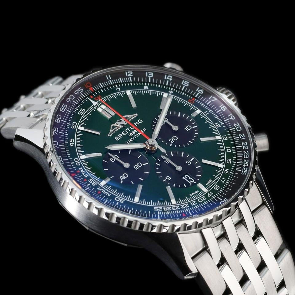 Breitling Navitimer 1 B01 Chronograph Green Dial Bracelet AB0137 Box and Papers