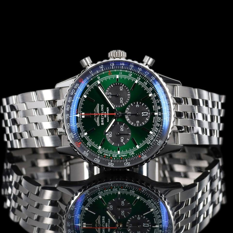 Breitling Navitimer 1 B01 Chronograph Green Dial Bracelet AB0137 Box and Papers