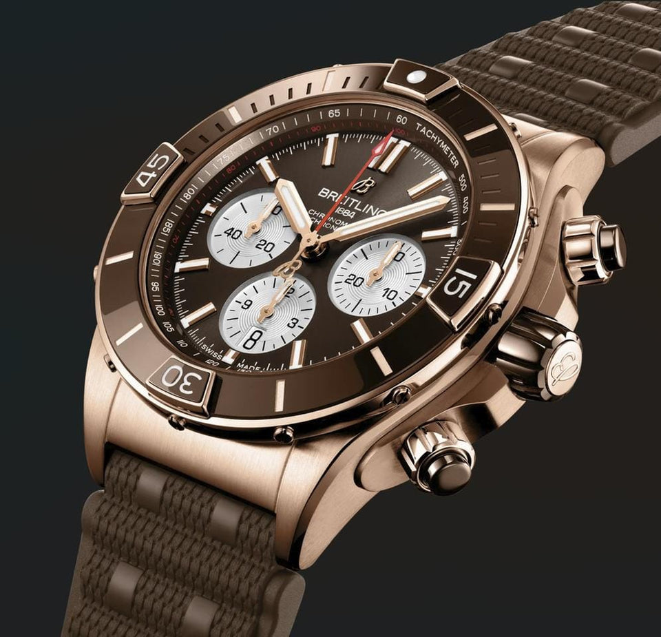 Breitling Chronomat Super Chronomat B01 44 18kt Rose Gold Havana Sundust Brown Edition 1/4th Second Chrono Full Set - Extremely Rare Highly Collectible Edition RB0136