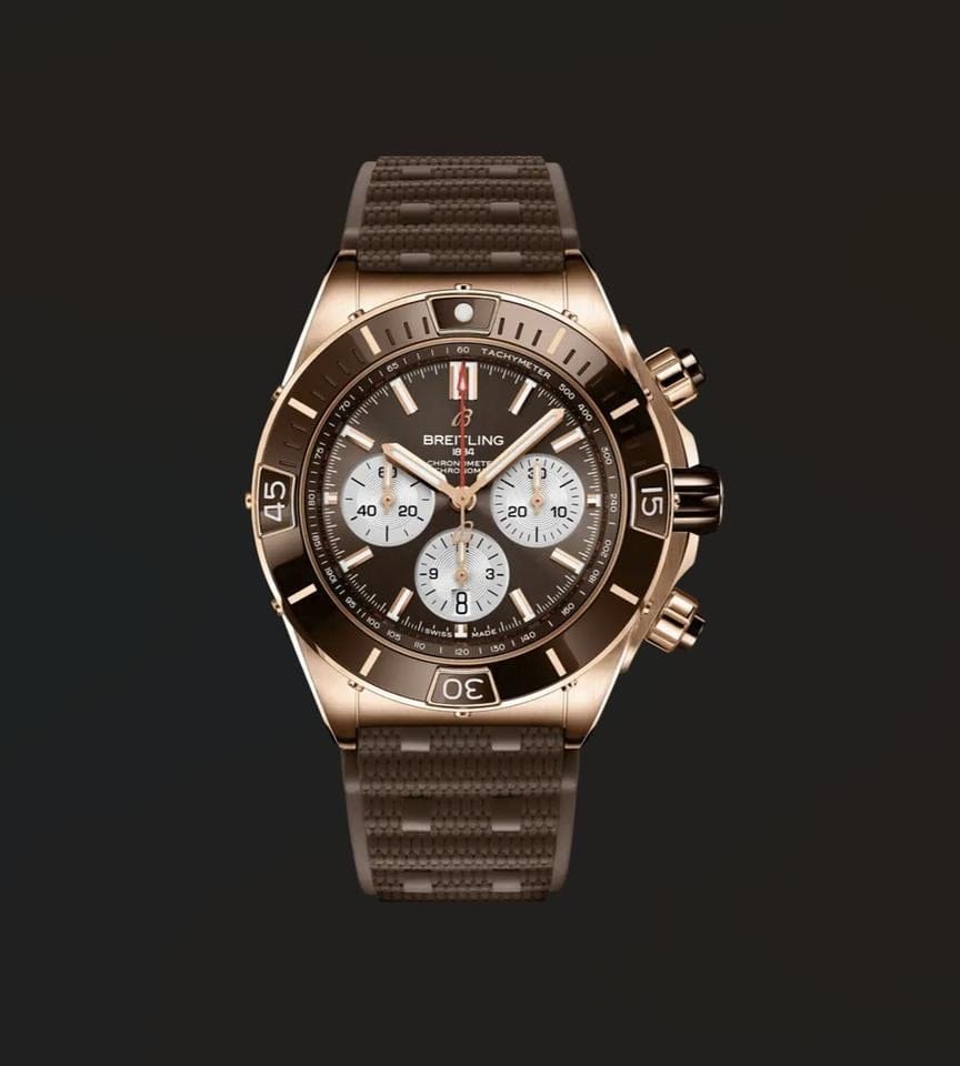 Breitling Chronomat Super Chronomat B01 44 18kt Rose Gold Havana Sundust Brown Edition 1/4th Second Chrono Full Set - Extremely Rare Highly Collectible Edition RB0136
