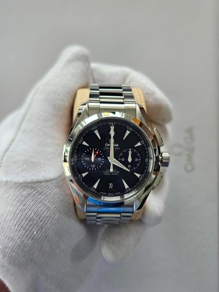 Omega Seamaster Aqua Terra Chronograph Gmt Full Set mit Holzbox und ausgefüllten Papieren