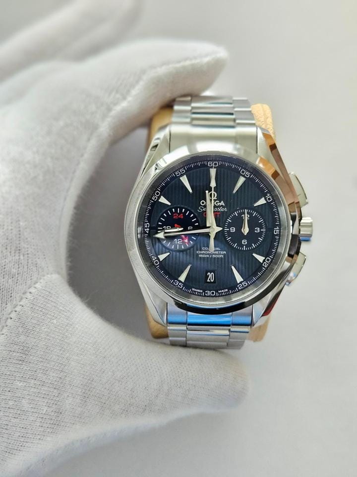 Omega Seamaster Aqua Terra Chronograph Gmt Full Set mit Holzbox und ausgefüllten Papieren