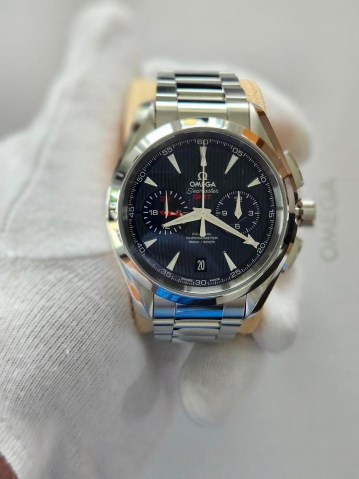 Omega Seamaster Aqua Terra Chronograph Gmt Full Set mit Holzbox und ausgefüllten Papieren