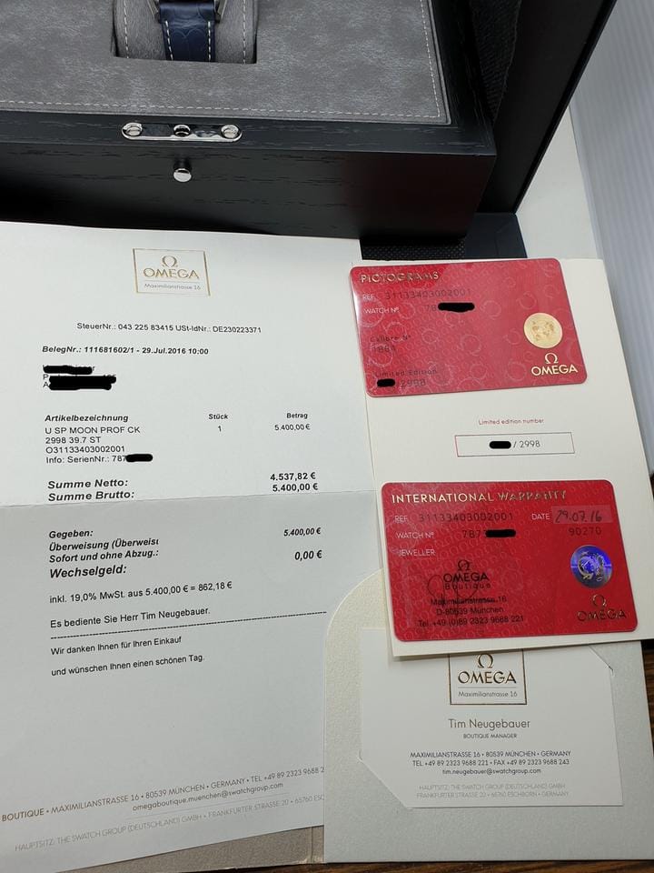 Omega Speedmaster Professional Moonwatch Ck2998 Unworn Full Set Original Invoice