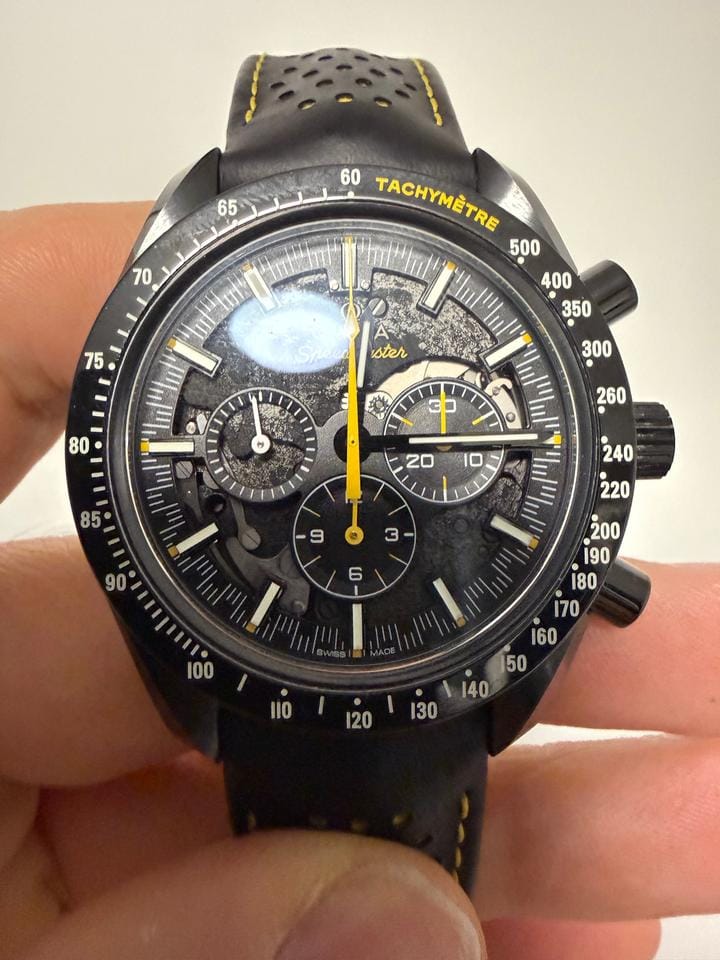 Omega Speedmaster Dark Side Of The Moon Apollo 8 Special Edition with both pin buckle & fold clasp.