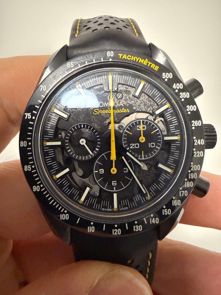 Omega Speedmaster Dark Side Of The Moon Apollo 8 Special Edition with both pin buckle & fold clasp.