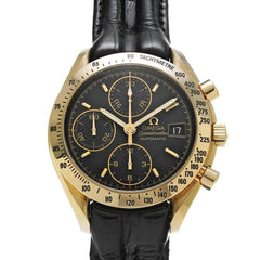Omega Speedmaster Date3613.53.00 quadrante nero / cassa oro 18 Kt / cinturino pelle / NOS