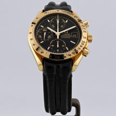 Omega Speedmaster Date3613.53.00 quadrante nero / cassa oro 18 Kt / cinturino pelle / NOS