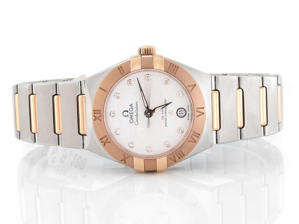 Omega Constellation Manhatten Co-Axial ø 29mm Stahl Roségold Silber Diamond B+P