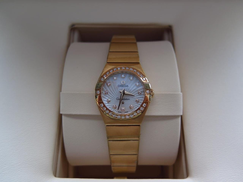 Omega Constellation Quartz Solid 18k Red Gold Factory diamond bezel/markers MOP dial