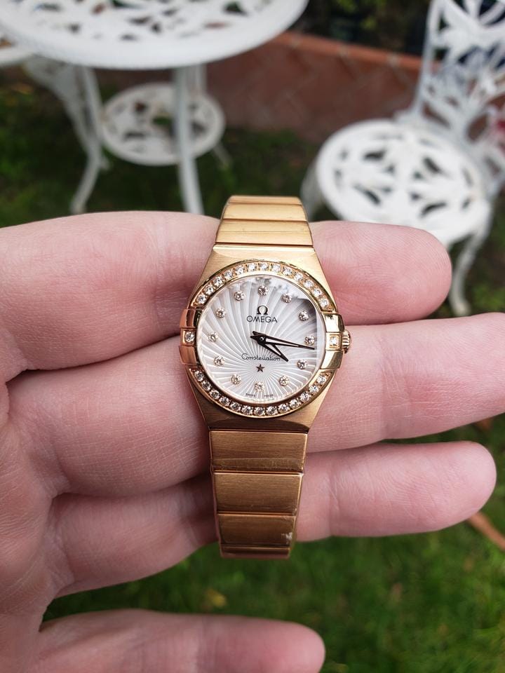 Omega Constellation Quartz Solid 18k Red Gold Factory diamond bezel/markers MOP dial