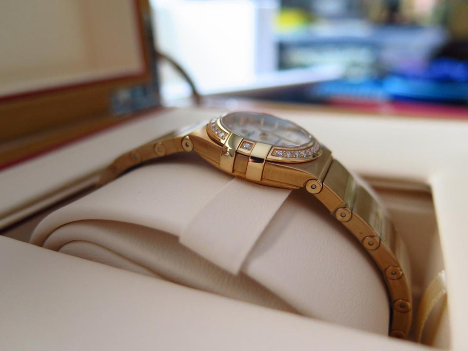 Omega Constellation Quartz Solid 18k Red Gold Factory diamond bezel/markers MOP dial