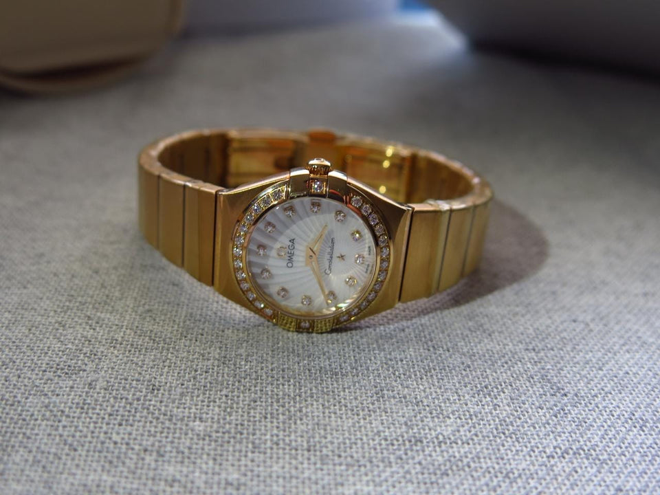 Omega Constellation Quartz Solid 18k Red Gold Factory diamond bezel/markers MOP dial