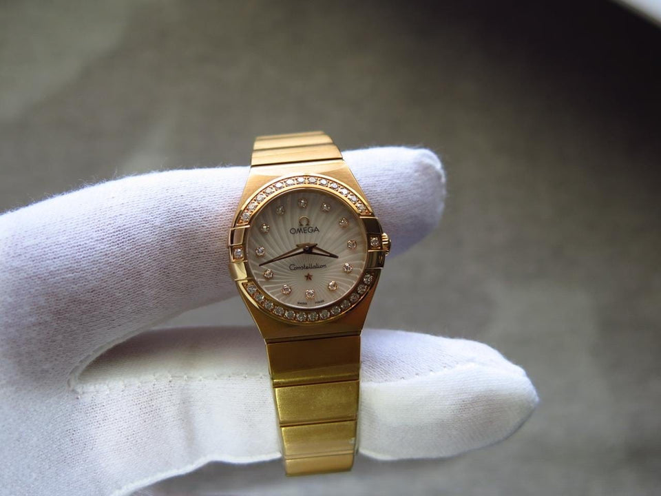 Omega Constellation Quartz Solid 18k Red Gold Factory diamond bezel/markers MOP dial