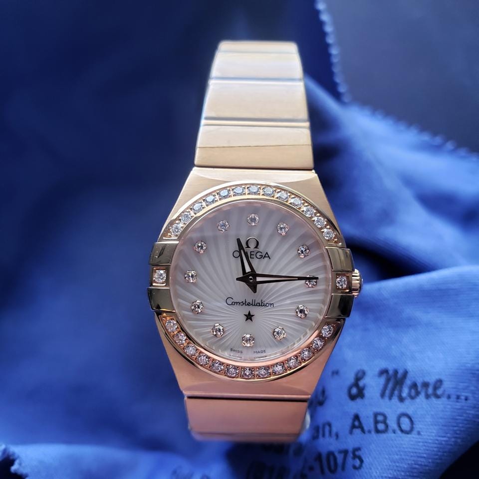 Omega Constellation Quartz Solid 18k Red Gold Factory diamond bezel/markers MOP dial