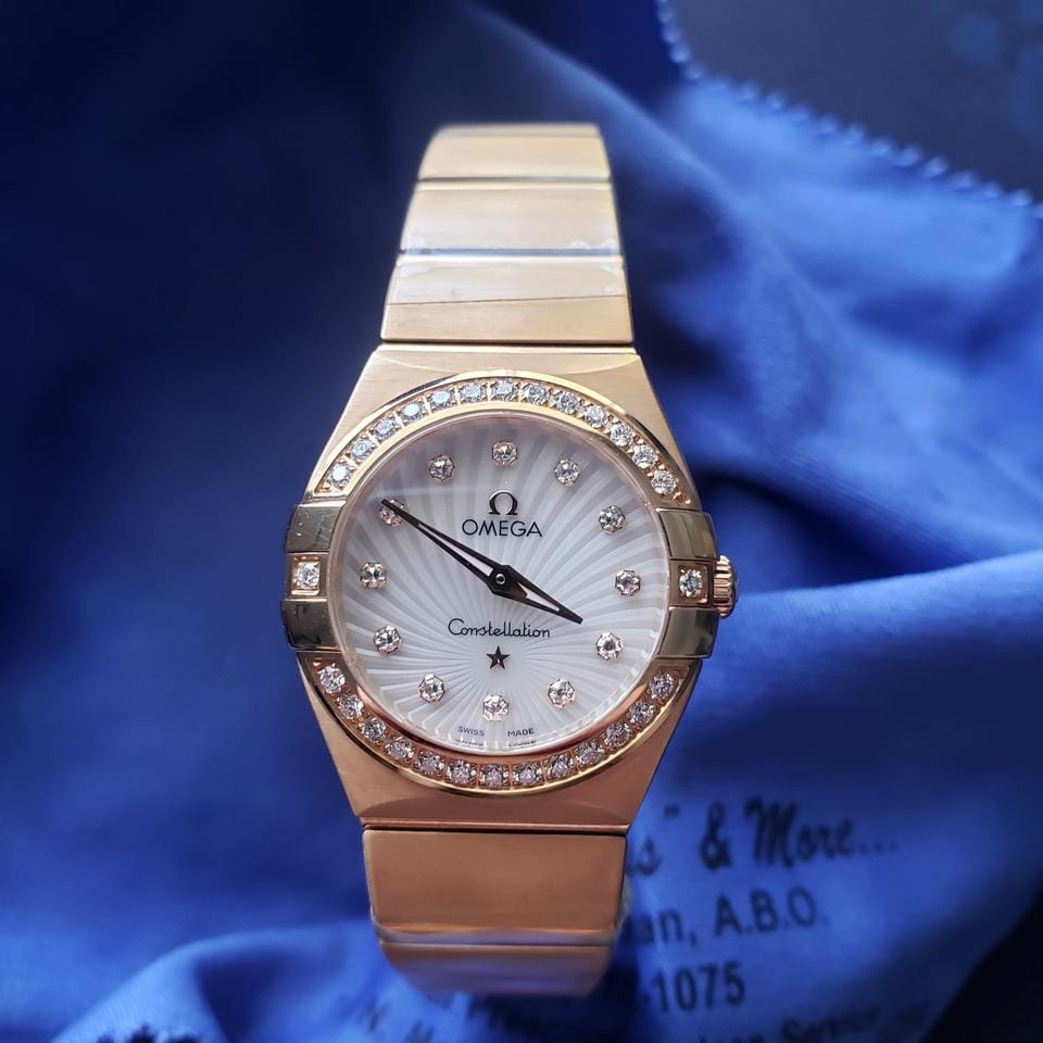 Omega Constellation Quartz Solid 18k Red Gold Factory diamond bezel/markers MOP dial