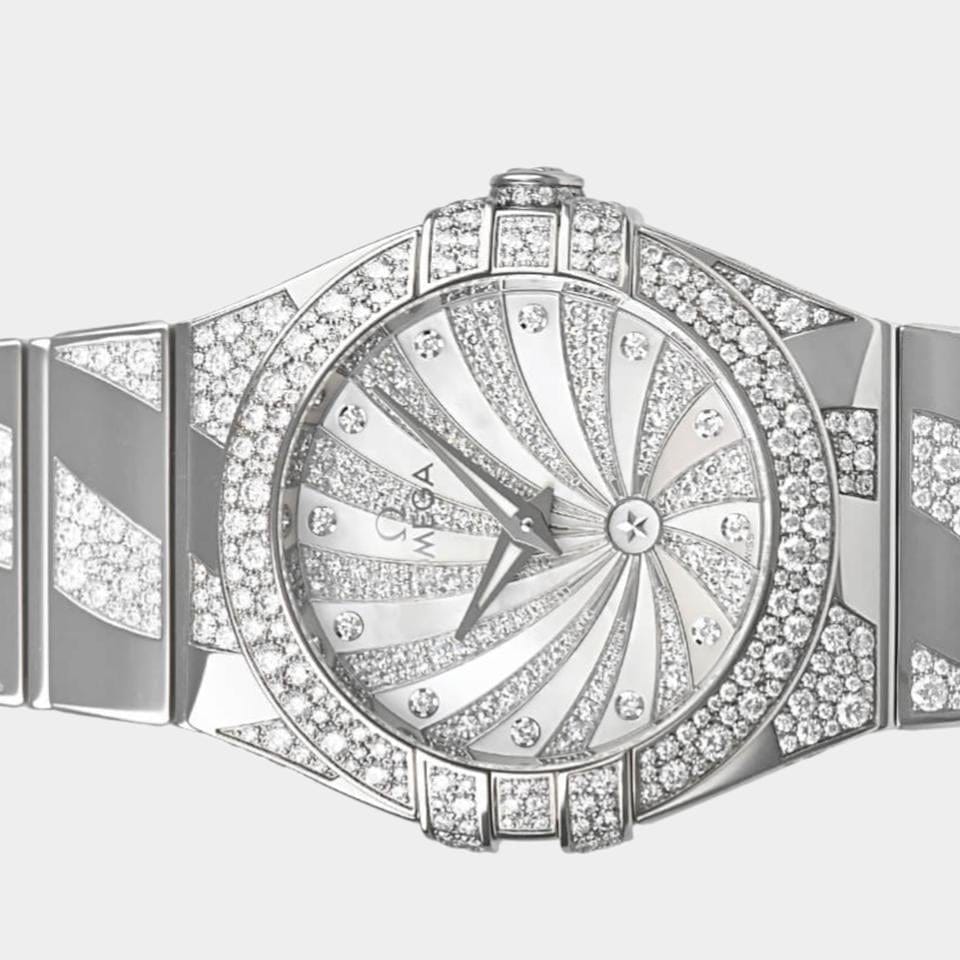 Omega Constellation Quartz White gold / 27 mm / Box&Papers / 123.55.27.60.55.012