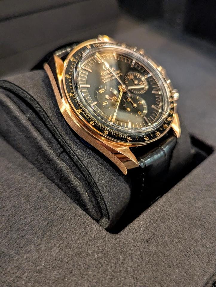 Omega Speedmaster Professional Moonwatch Co-Axial Master Chronometer 2025 42mm 18k Sedna Gold on leather strap