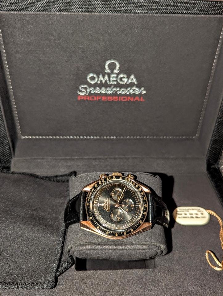 Omega Speedmaster Professional Moonwatch Co-Axial Master Chronometer 2025 42mm 18k Sedna Gold on leather strap