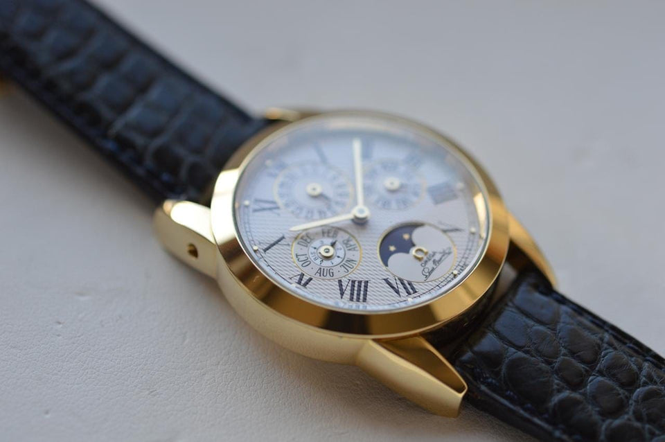 Omega Louis Brandt Perpetual Calendar Automatic 18 K Yellow Gold Full Set NOS