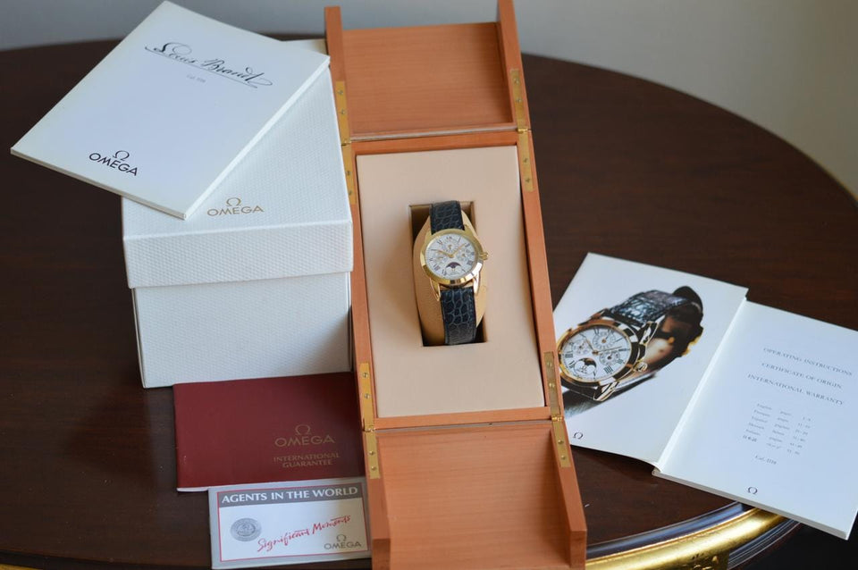 Omega Louis Brandt Perpetual Calendar Automatic 18 K Yellow Gold Full Set NOS