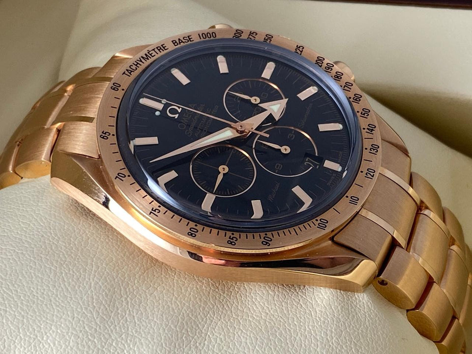Omega Speedmaster Broad Arrow Michael Schumacher Rose Gold 3159.50.00 New Full Set