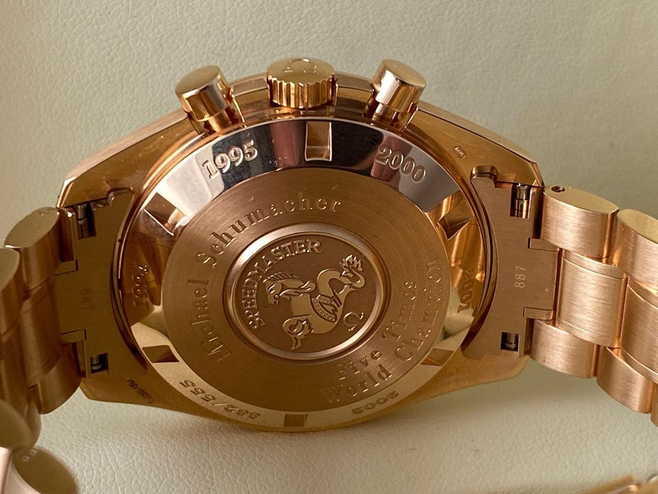 Omega Speedmaster Broad Arrow Michael Schumacher Rose Gold 3159.50.00 New Full Set