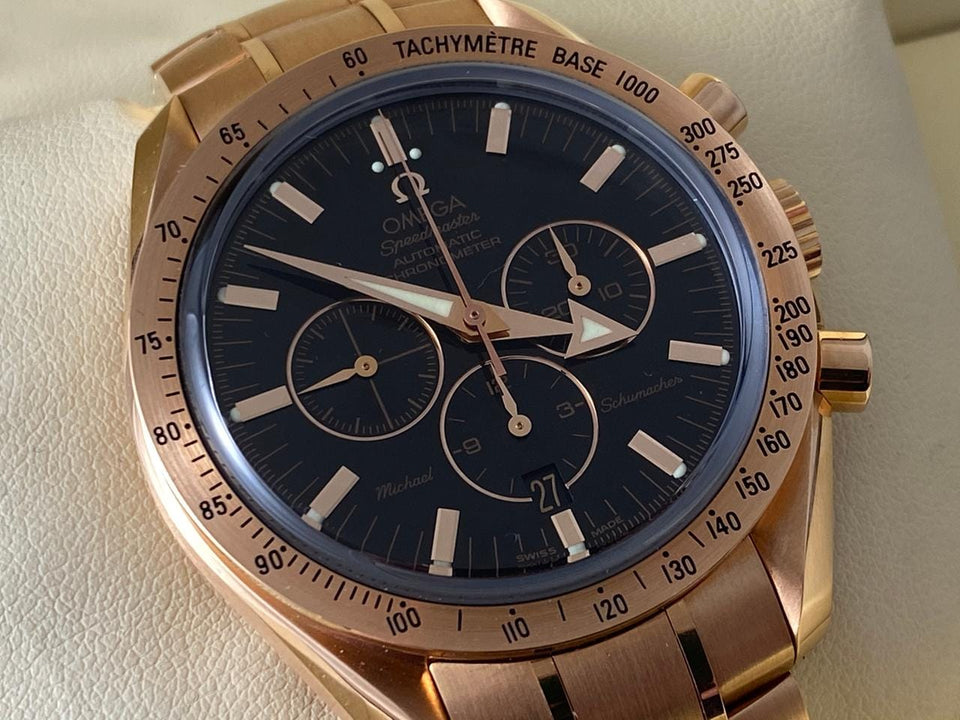 Omega Speedmaster Broad Arrow Michael Schumacher Rose Gold 3159.50.00 New Full Set