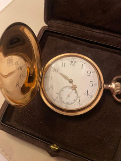 Omega Savonette Taschenuhr Seltene antike Omega Savonette-Taschenuhr 585 Gold H J WILM