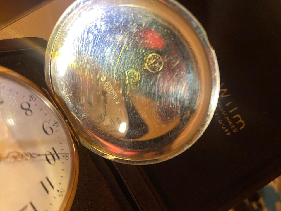 Omega Savonette Taschenuhr Seltene antike Omega Savonette-Taschenuhr 585 Gold H J WILM