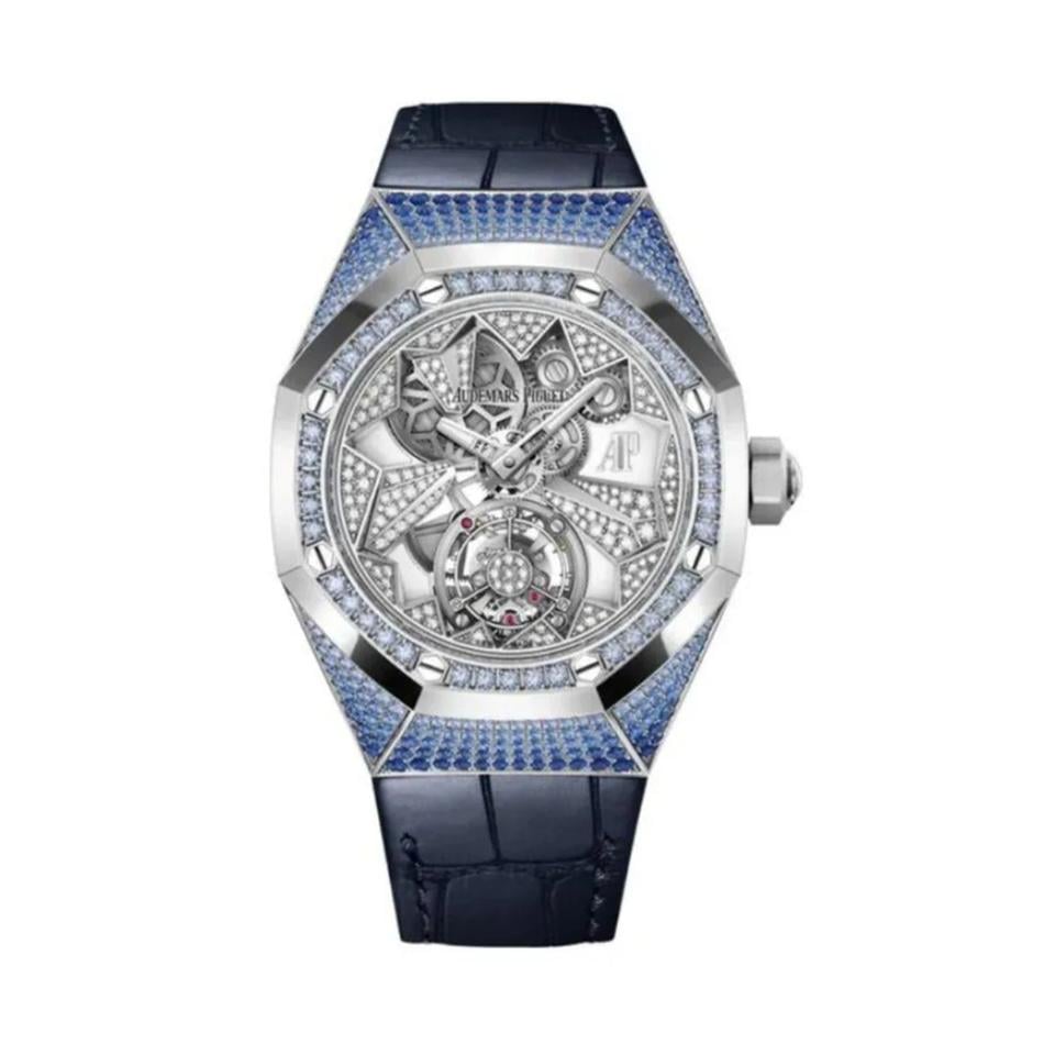 Audemars Piguet Royal Oak Flying Tourbillon WG Blue Saphhire Diamond Case Blue Alligator Leather Strap