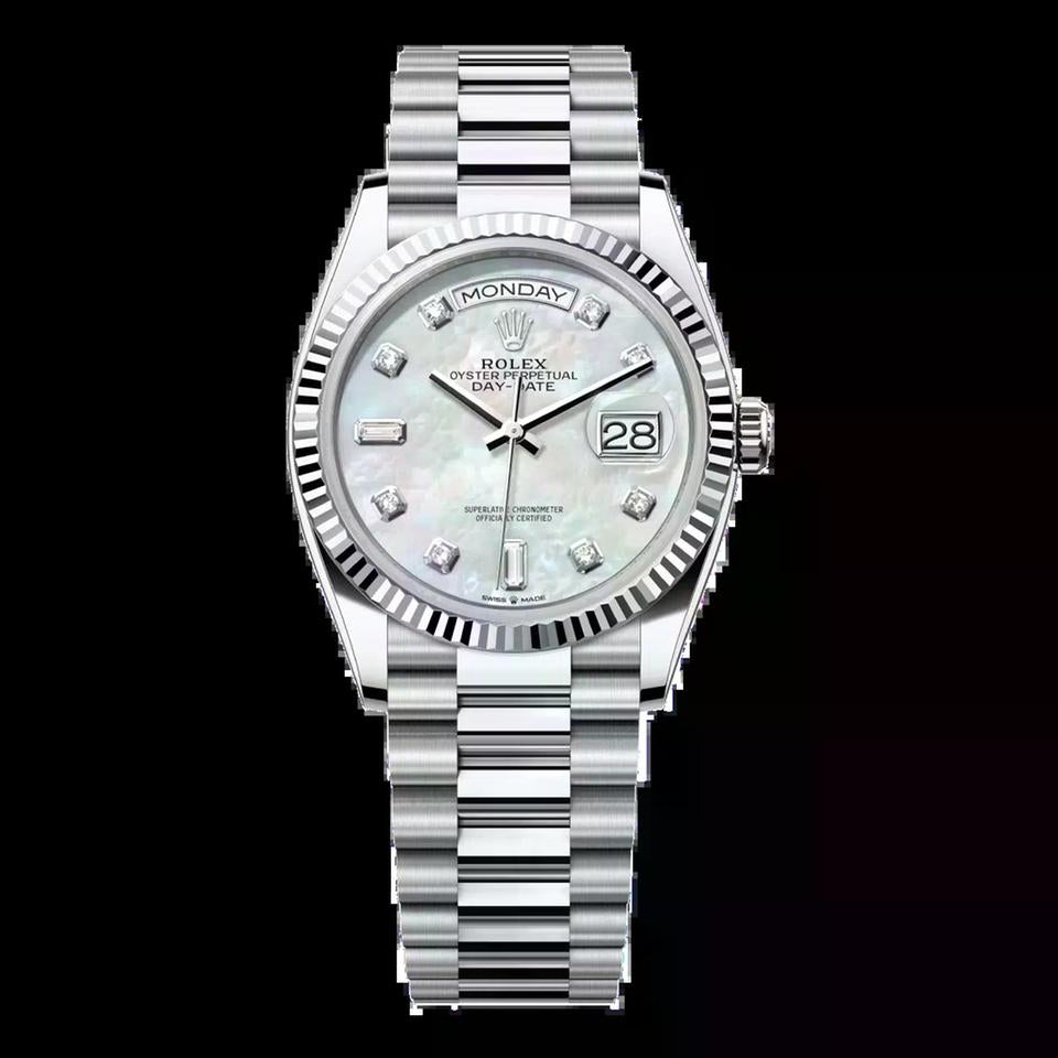 Rolex | Day-Date | 128236-0002 | 36 mm | Platinum | Mother of pearl | Automatic