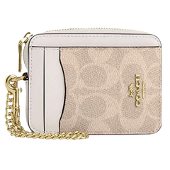 Coach Zip Card Case In Signature Canvas Signature Canvas-Gold-Sand-Chalk