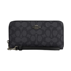 Coach Long Zip Around Wallet In Signature Canvas Signature Canvas-Gunmetal-Charcoal-Black