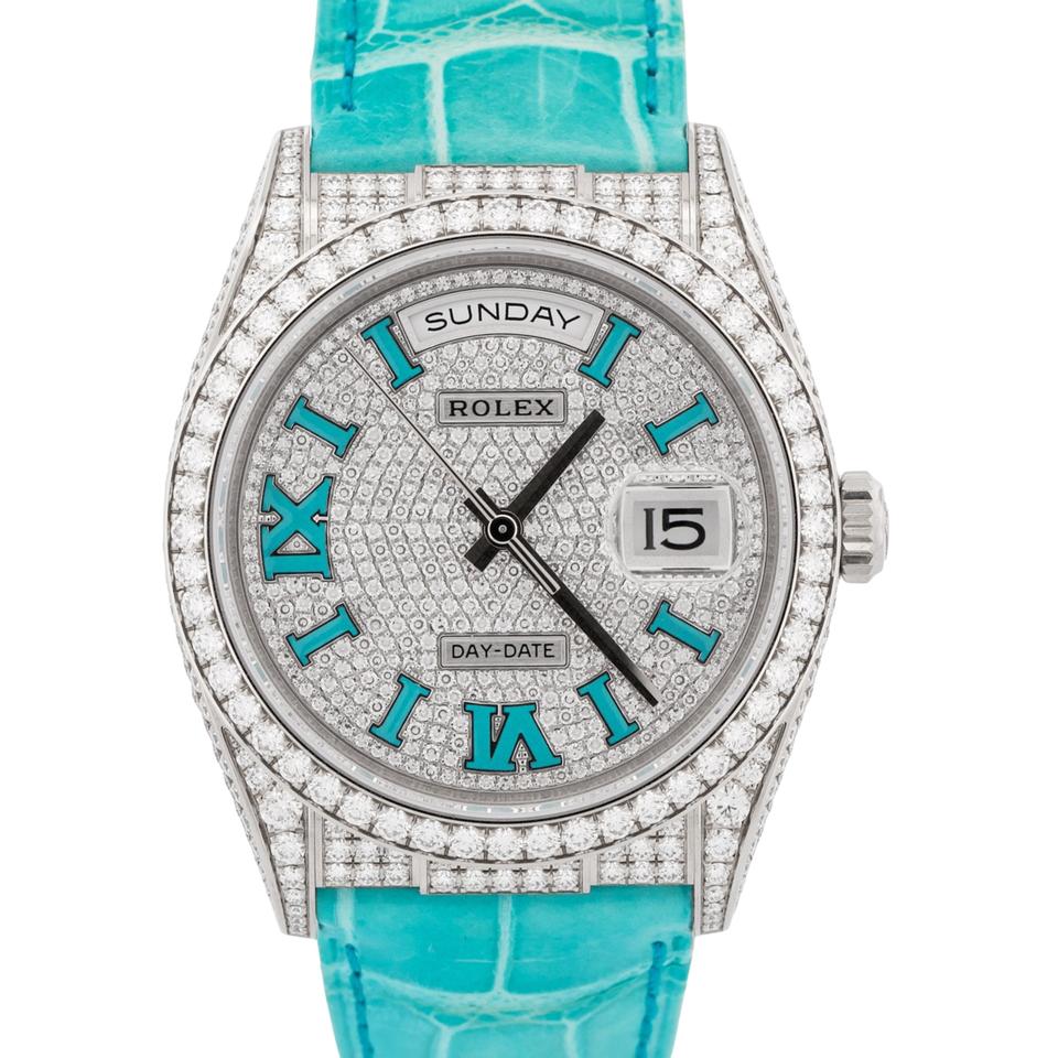 Rolex | Day-Date | 128159RBR | White gold | 36 mm | Leather | Automatic