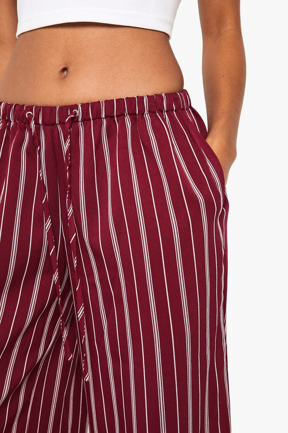 Petite Pinstripe Wide Leg Drawcord Waist Trousers