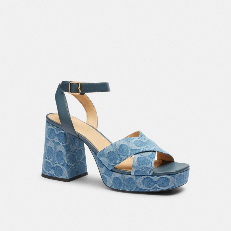 Block Heel Sandal In Signature Denim