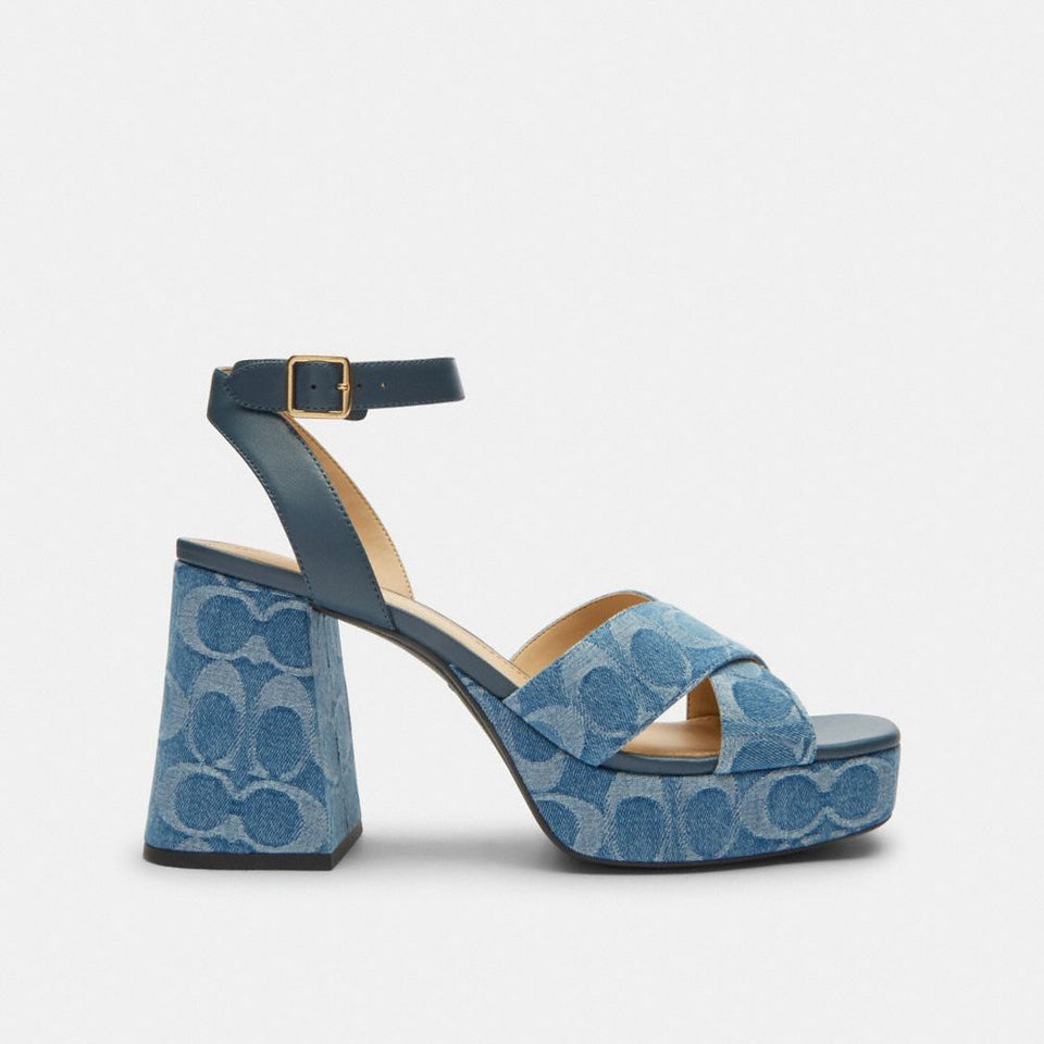 Block Heel Sandal In Signature Denim