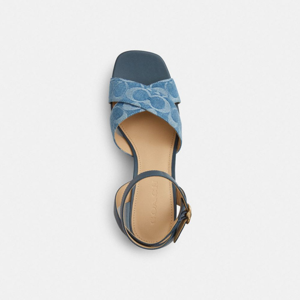 Block Heel Sandal In Signature Denim