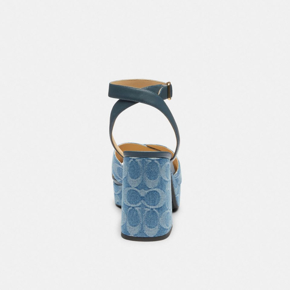 Block Heel Sandal In Signature Denim