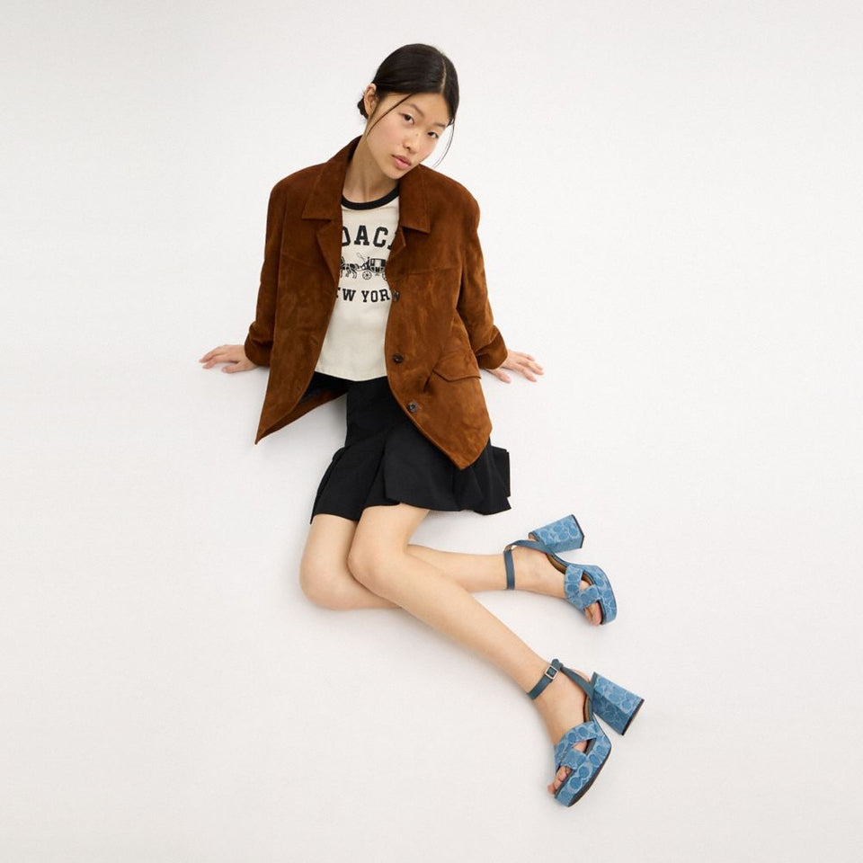 Block Heel Sandal In Signature Denim