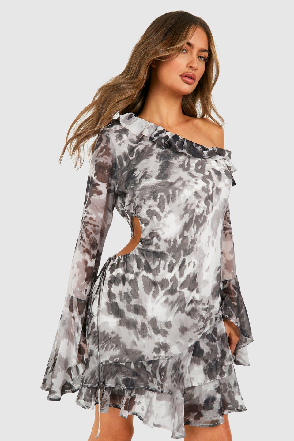 Chiffon Leopard Print Ruffle Mini Dress