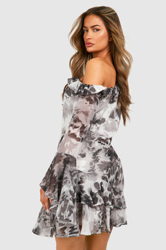 Chiffon Leopard Print Ruffle Mini Dress