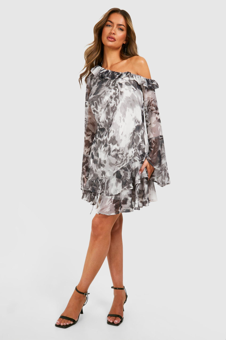 Chiffon Leopard Print Ruffle Mini Dress