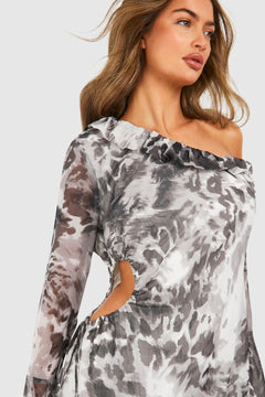 Chiffon Leopard Print Ruffle Mini Dress
