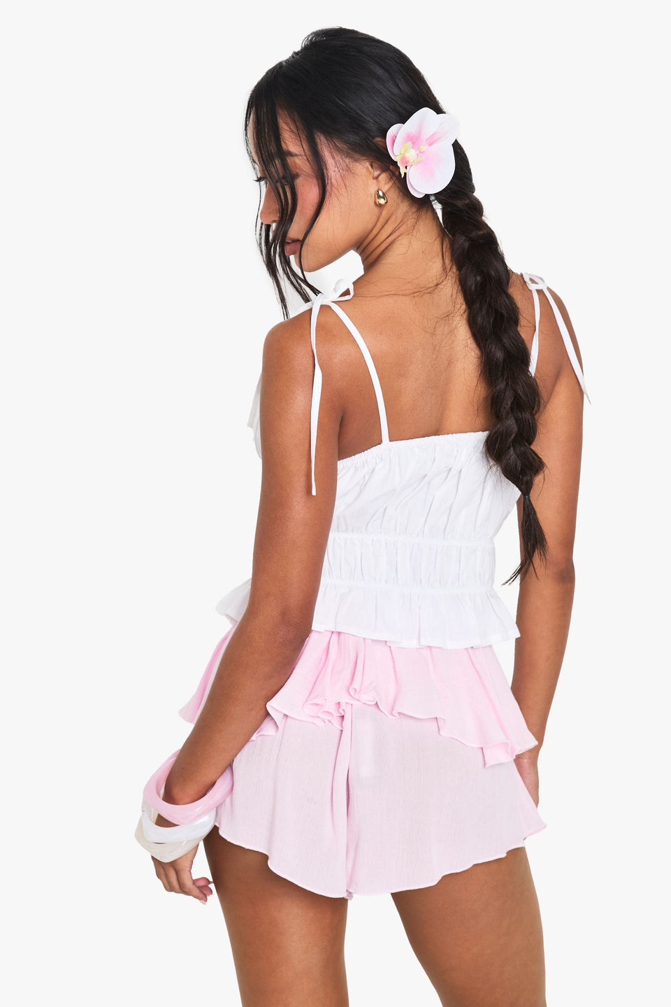 Ruched Poplin Tie Strap Cami Top