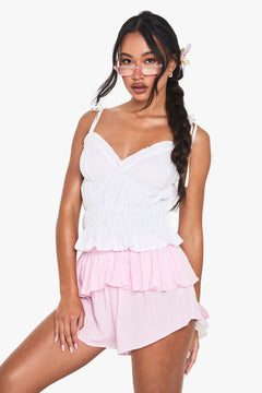 Ruched Poplin Tie Strap Cami Top