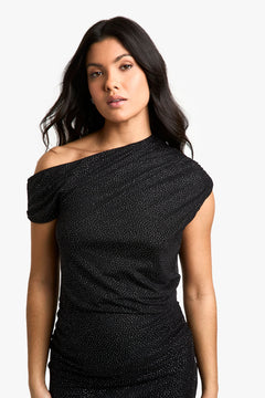Maternity Glitter Stretch Ruched Off The Shoulder Top