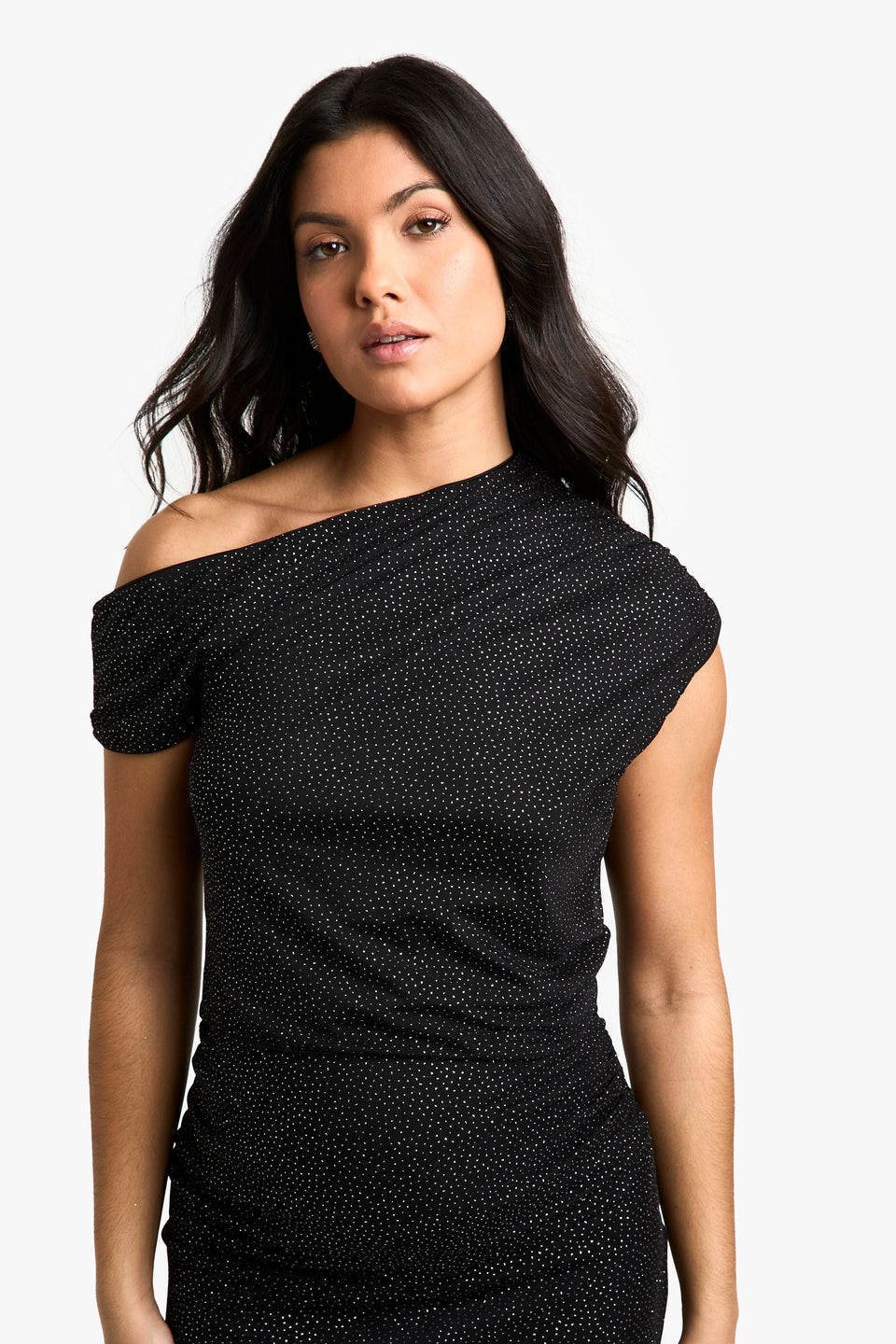 Maternity Glitter Stretch Ruched Off The Shoulder Top