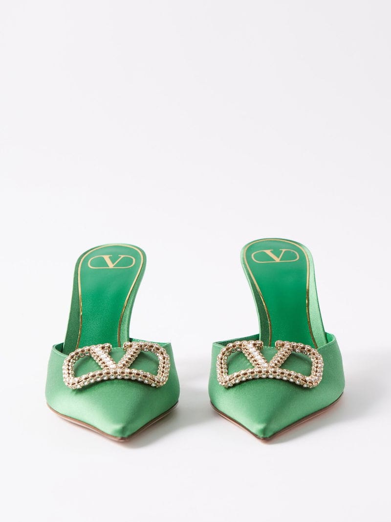 V-Logo Satin Mules
